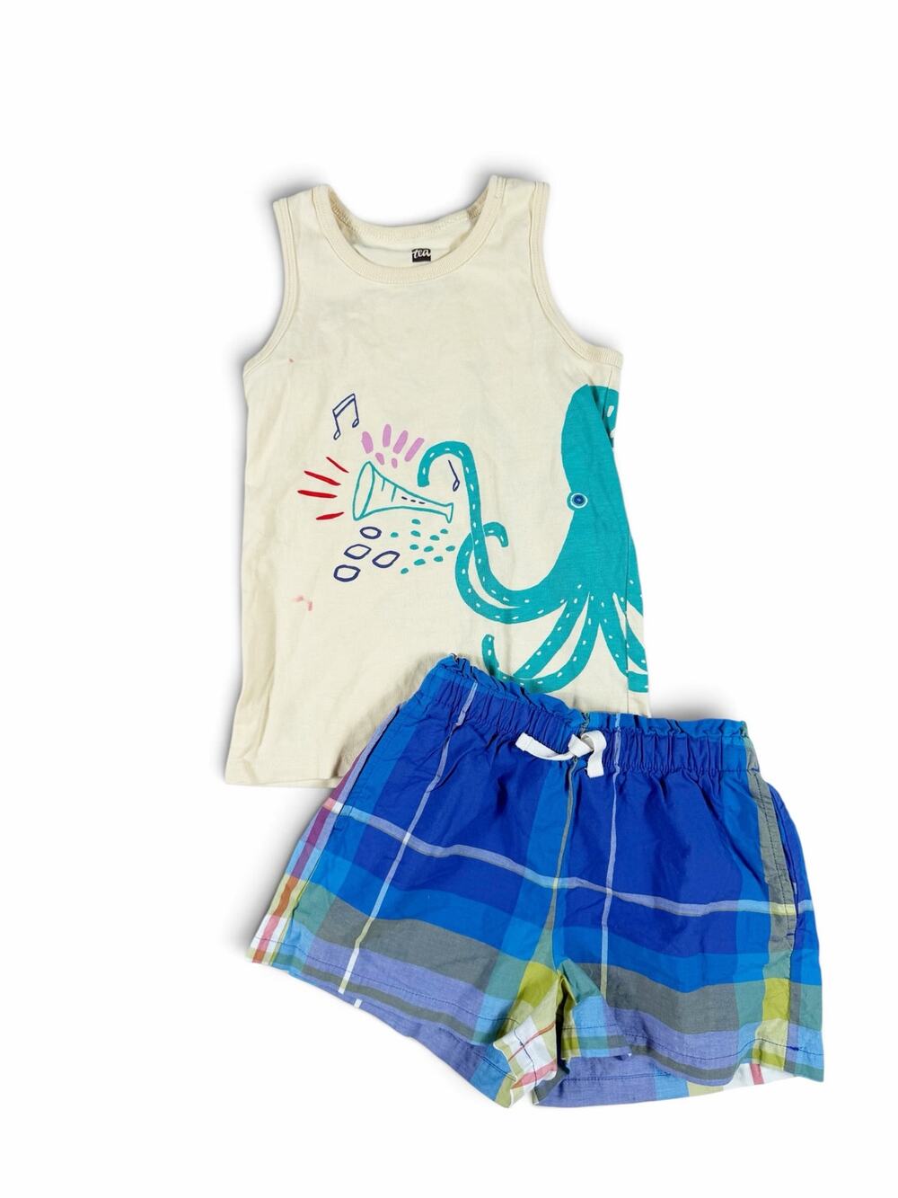 Tea Collection Caribbean Jazzy Octopus Tank Plaid Shorts Outfit Set Size 5